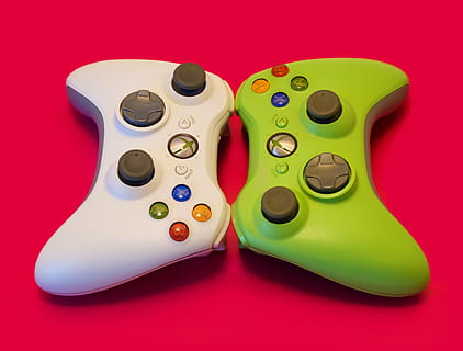 white and green Xbox game pads, joystick, controller, xbox 360 HD wallpaper