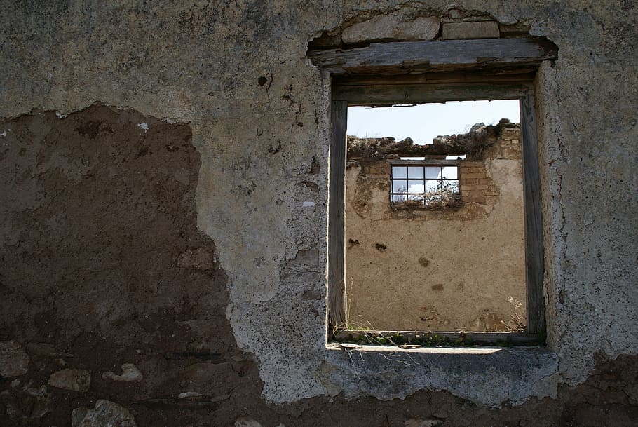 gray concrete house, old window, ruins, abandonment, old building HD wallpaper