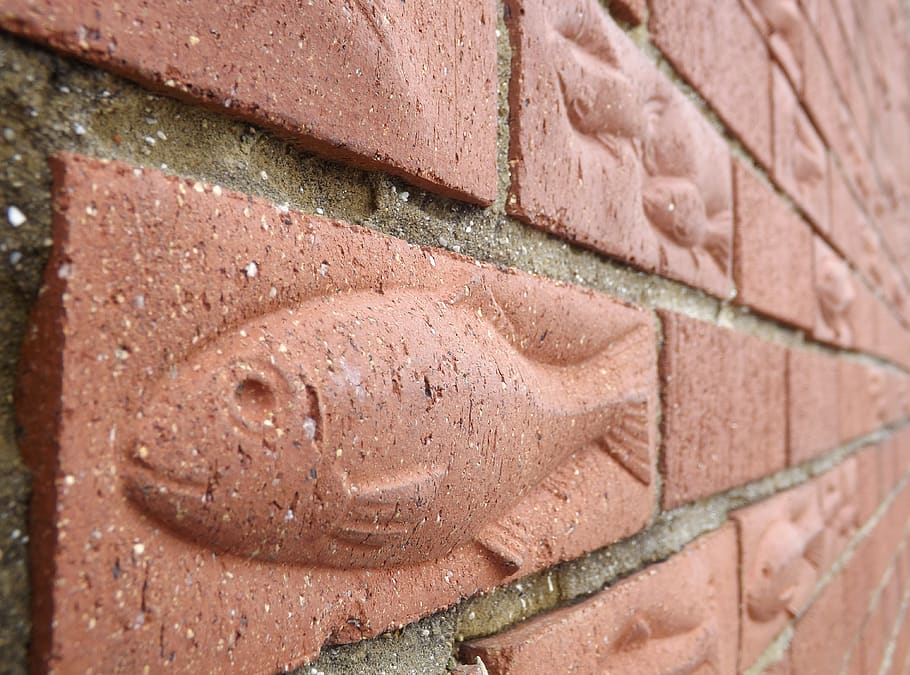 brick, wall, fish, pattern, texture, architecture, brick wall HD wallpaper