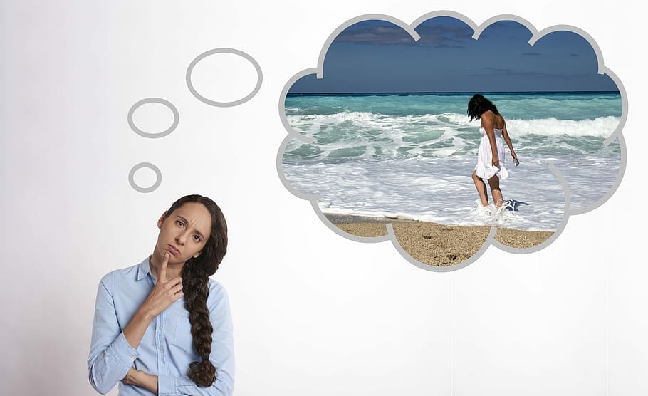 woman thinking of beach, holidays, post, vacation, stress, depression HD wallpaper