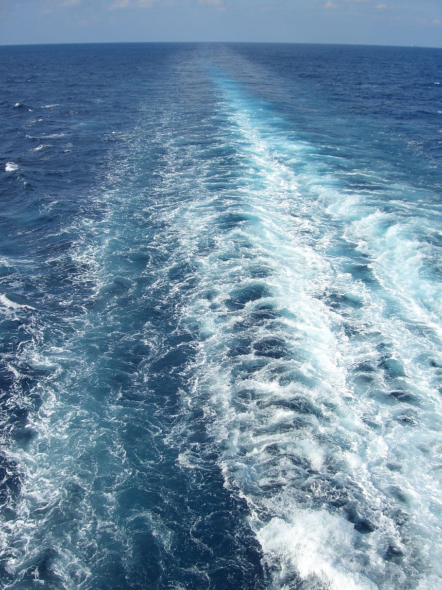 water, ocean, wake, wave, blue, sea, surf, nature, outdoor HD wallpaper
