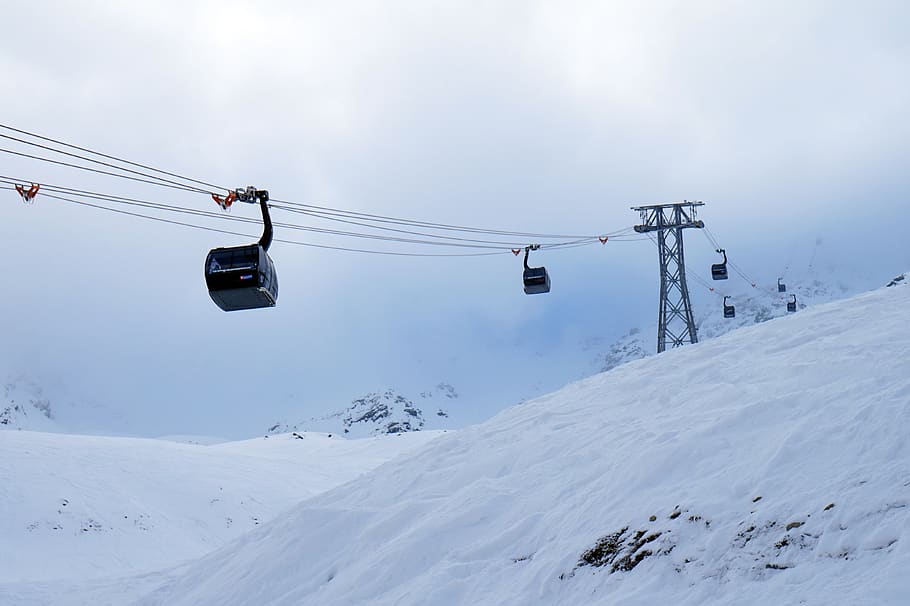 snow, winter, coldly, mountain, elevator, ski resort, skier HD wallpaper