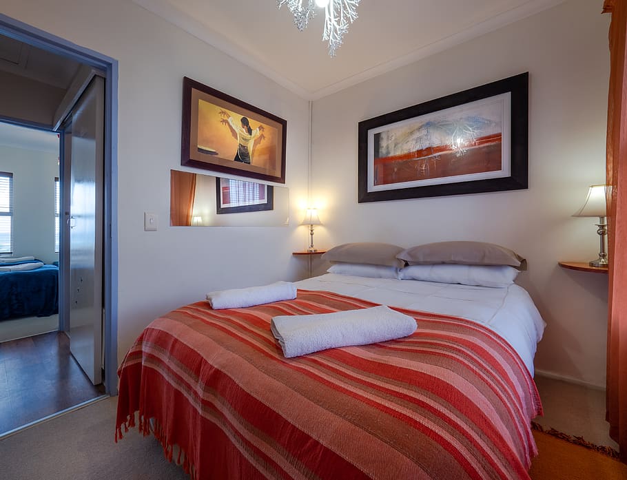 bedroom, hotel, interior, furniture, home, luxury, lamp, design, HD wallpaper
