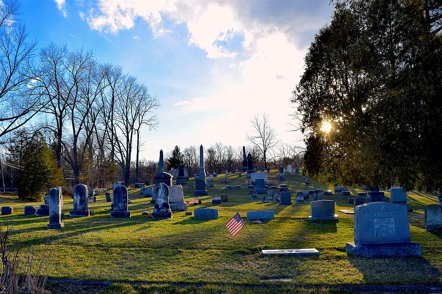 Cemetery, Sunset, Shadows, Monument, memorial, stone, landmark HD wallpaper