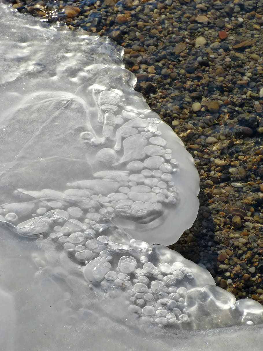 Winter, Ice, Water, Gravel, january, cold, nature, frost, pebble HD wallpaper