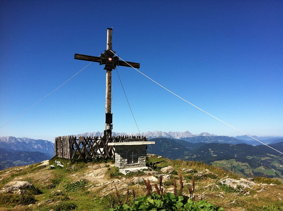 mountain, summit cross, sunday kogel, hike, tour, st johann, HD wallpaper