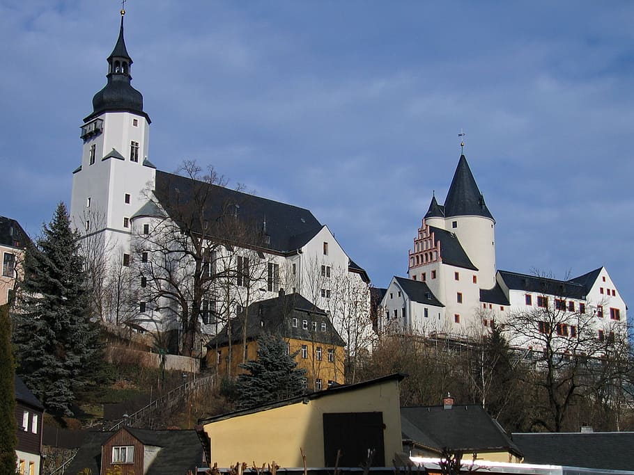 schwarzenberg, castle, ore mountains, architecture, tower, church HD wallpaper