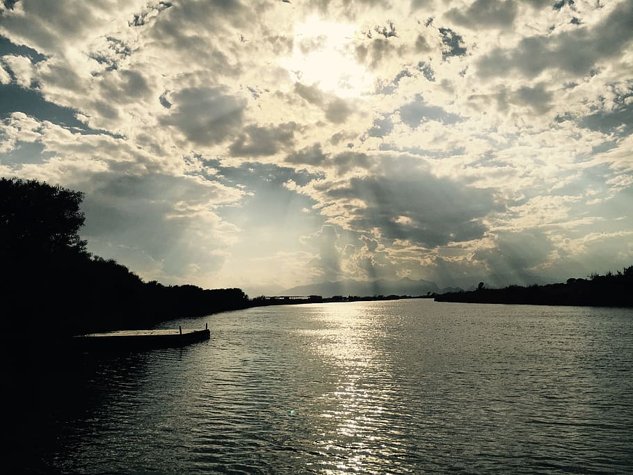 landscape, river, cloud, plot, shadow, light, sunlight, water HD wallpaper