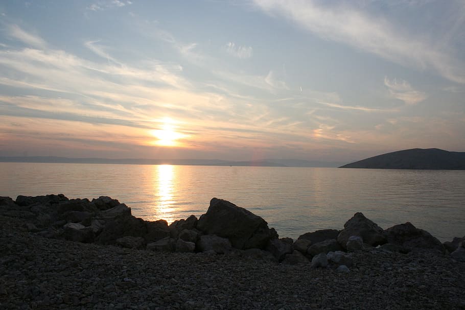 sunset, sea, landscape, atmosphere, horizon, tranquility, evening