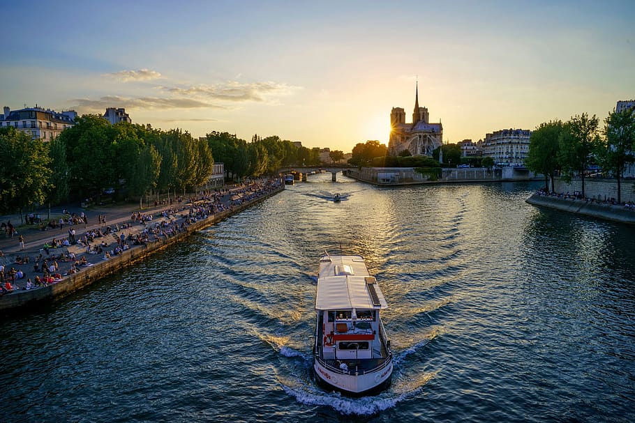 architecture, building, structure, sunset, canal, boat, sailing HD wallpaper