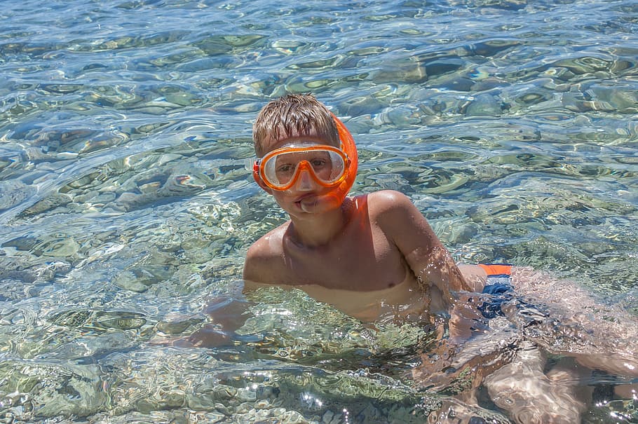 child, boy, dive, diving, mask, swim, water, sea, pool, a person HD wallpaper