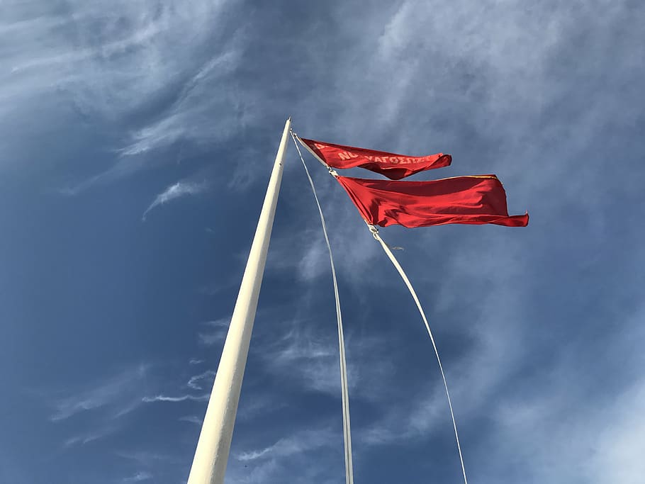 wind, flag, fluttering, sky, holiday, sea, summer, beach, sun HD wallpaper
