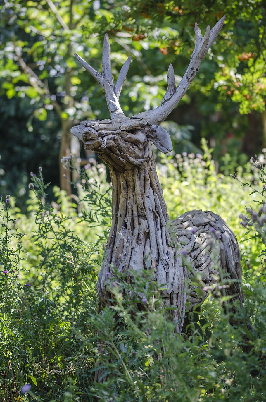 Statue, Deer, Wood, Timber, Tree, wooden, decoration, old, vintage HD wallpaper