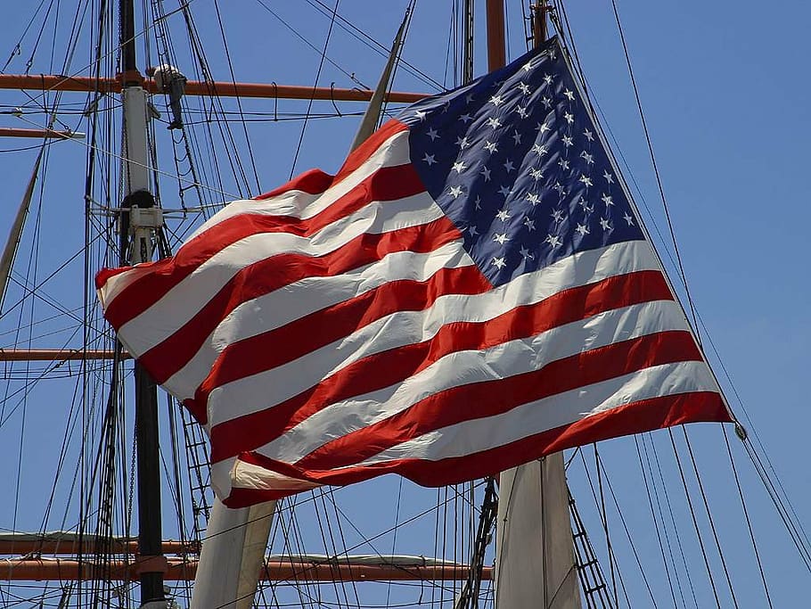 flag, usa, america, wind, flutter, sky, patriotism, pole, striped HD wallpaper