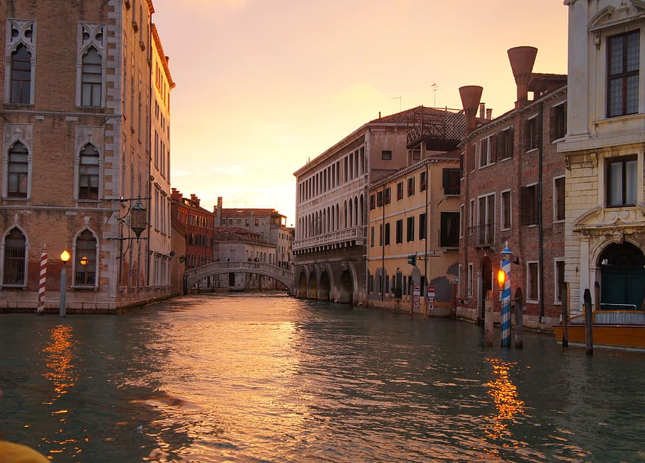 Venice, Evening, River, sunset, architecture, reflection, travel destinations HD wallpaper