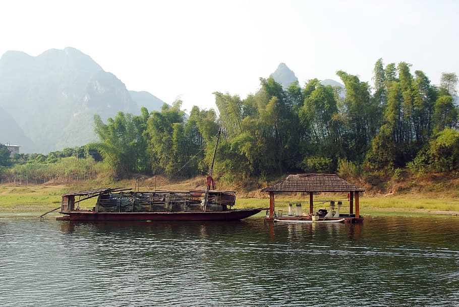 China, Yangshuo, Li River, River, Boat, Boat, House, fishery, HD wallpaper