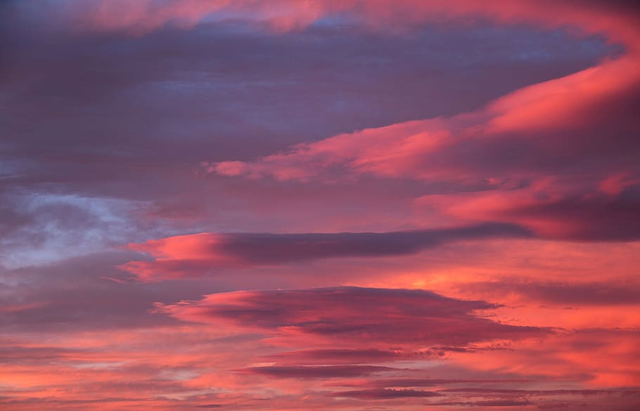 cloudy sky during orange sunset, white and red clouds, Vivid HD wallpaper
