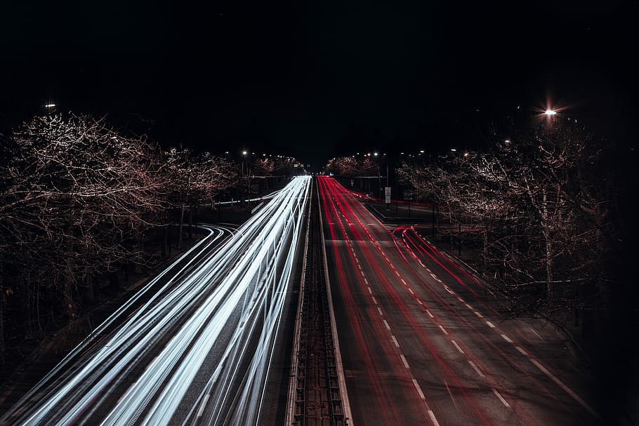 timelapse photography of cars during nighttime, time-lapse photo of highway HD wallpaper