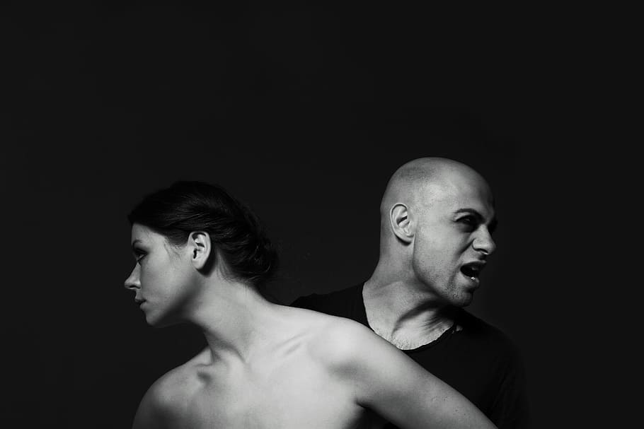 grayscale photo of man and woman, model, male, overview, exposure HD wallpaper