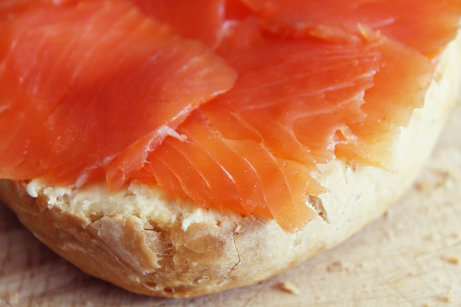 close up photo of meat and bread, roll, salmon, breakfast, buffet, HD wallpaper