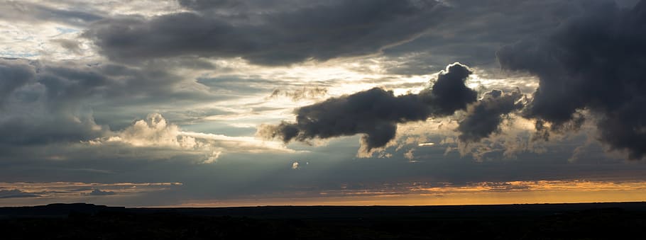 clouds, evening, sunset, evening sky, landscape, silhouette HD wallpaper