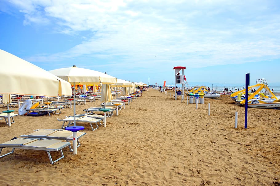 HD wallpaper: beach, sun loungers, sea, water, travel, holiday, rest ...