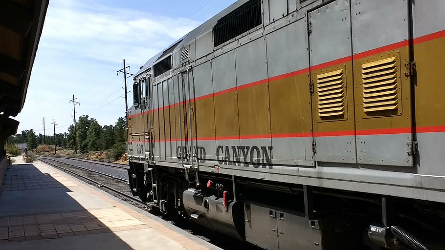 grand canyon, train, depot, locomotive, railroad, engine, track, HD wallpaper
