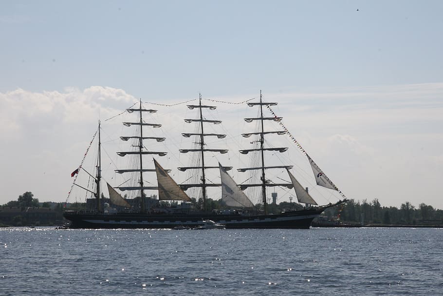 riga, ship, sailboat, sailing, summer, latvia, nautical vessel HD wallpaper