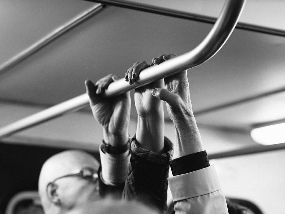 grayscale shot of people's hands on steel bar, grayscale photo of three person holding on metal bar HD wallpaper