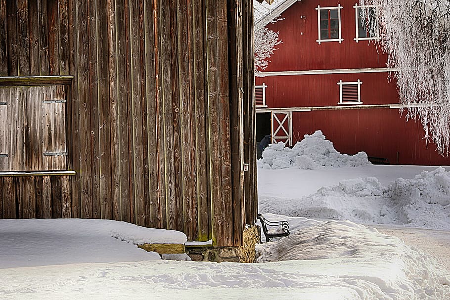 winter, snow, old farm, cold, house, architecture, cold temperature HD wallpaper