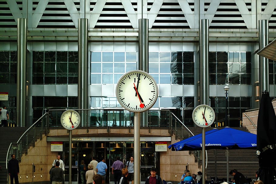 clocks, corporate, timing, london, 5pm, time clock, business management, HD wallpaper