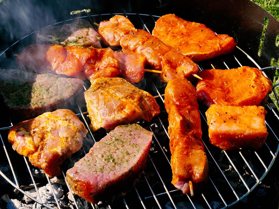 grilled marinated meat during daytime, barbecue, steak, grilled meats, HD wallpaper