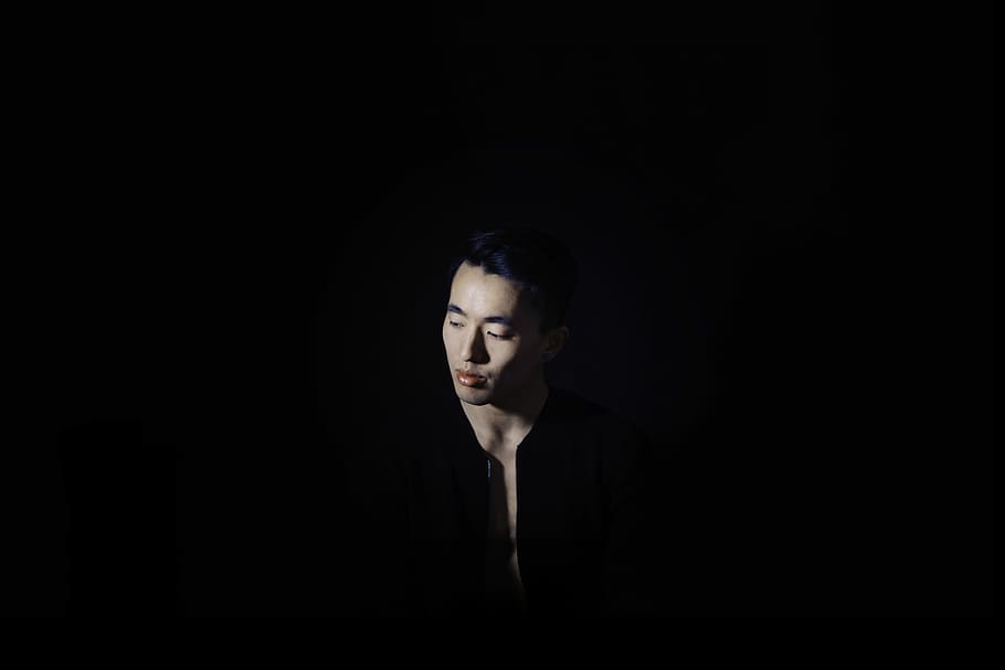 man standing wearing black top, untitled, black background, portrait HD wallpaper
