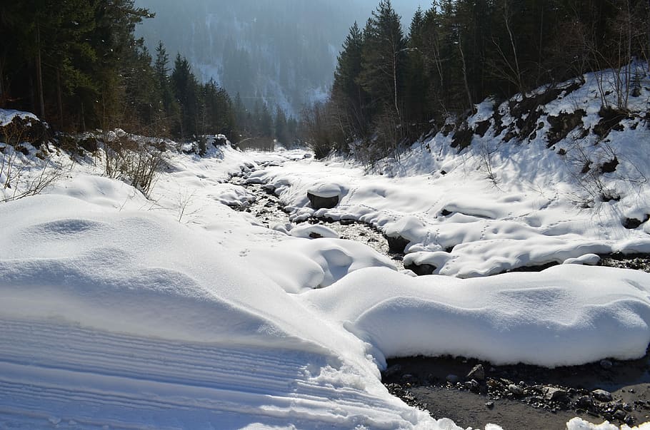 Austria, Winter, Bach, Wintry, klostertal austria winter, snow HD wallpaper