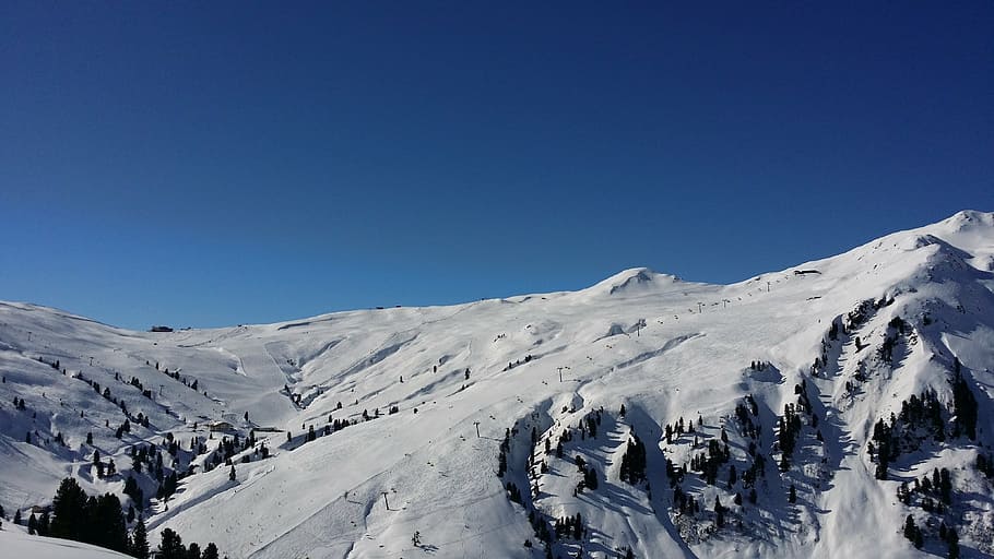 winter, mountains, austria, snow, blue, cold temperature, copy space HD wallpaper