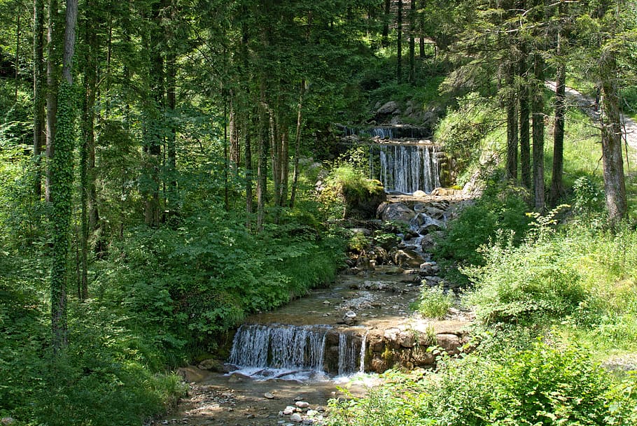 Waterfall, Cascade, Nature, Bach, creek, water running, splash HD wallpaper