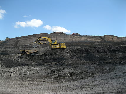 yellow excavator beside rock formation, stone quarry, mine HD wallpaper