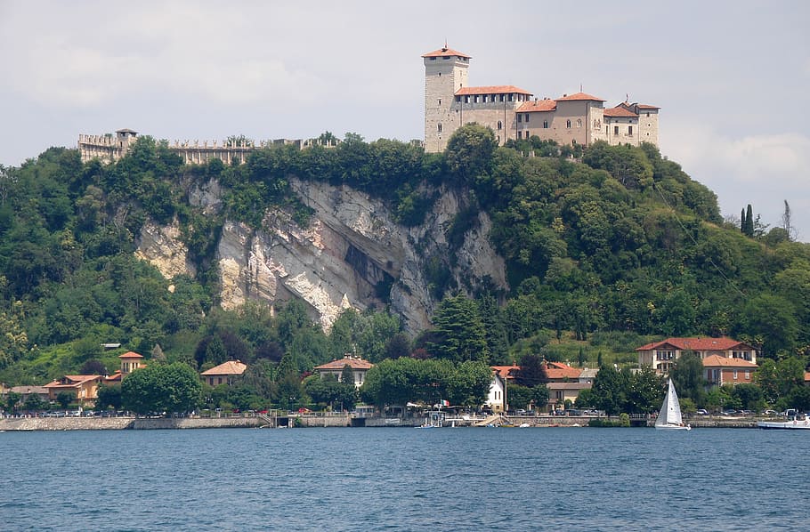 borromeo castle, lake maggiore, angera, varese, panorama, italy, HD wallpaper