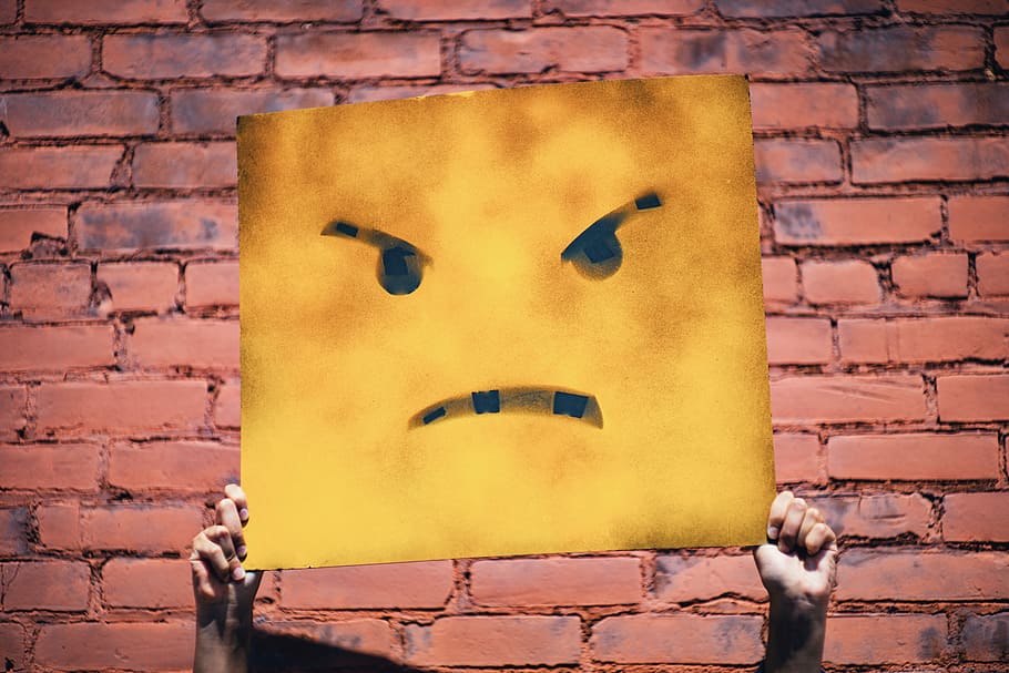 angry face illustration, person showing sad painting board, wall, HD wallpaper