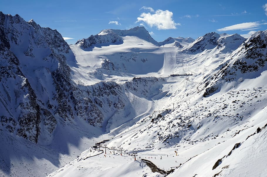 sölden, austria, skiing, mountains, alps, nature, slopes, snow-capped peaks, HD wallpaper