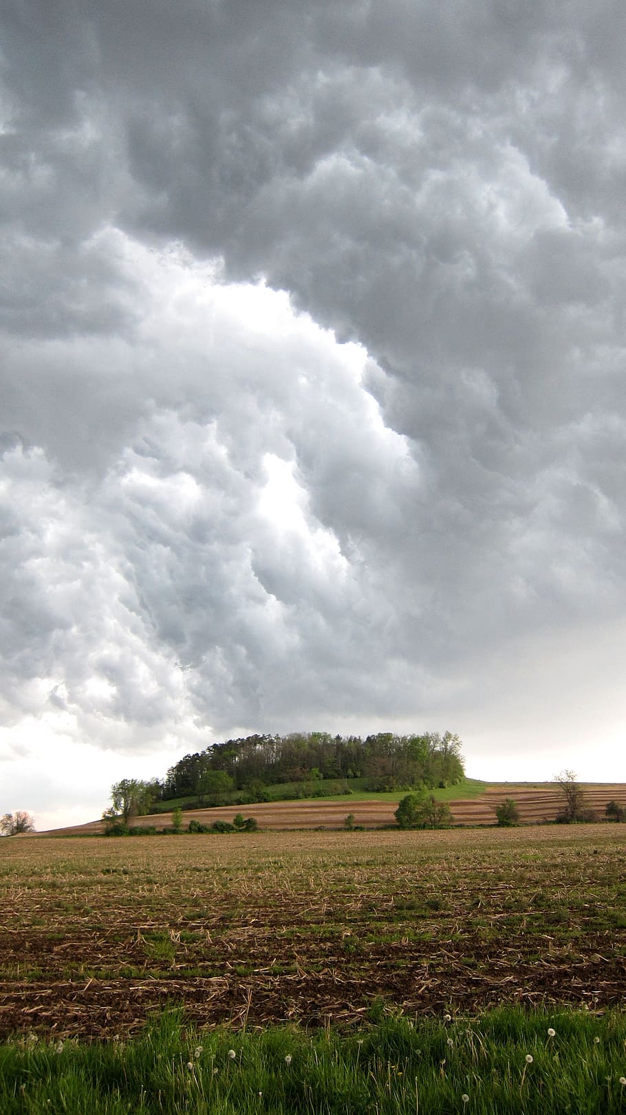 storm, clouds, dark, sky, thunderstorm, farmland, landscape HD wallpaper