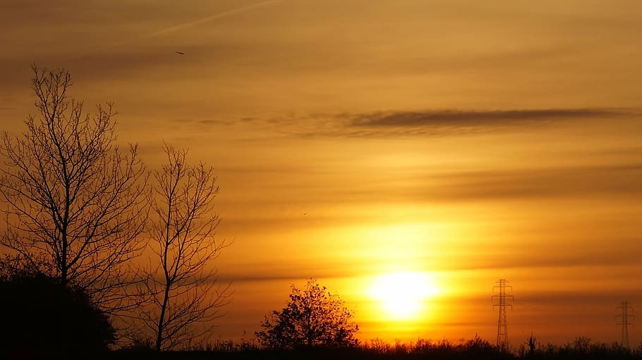 landscape, view, nature, sunset, sky, evening, orange color HD wallpaper