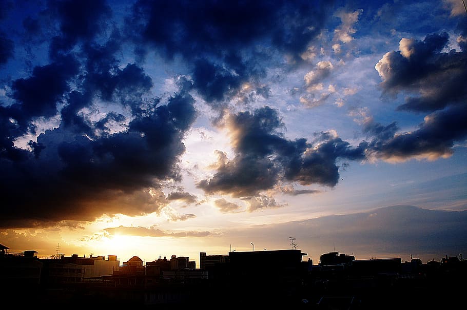 Sunset, Azure, Cloud, Evening, Sun, sky, silhouette, light HD wallpaper