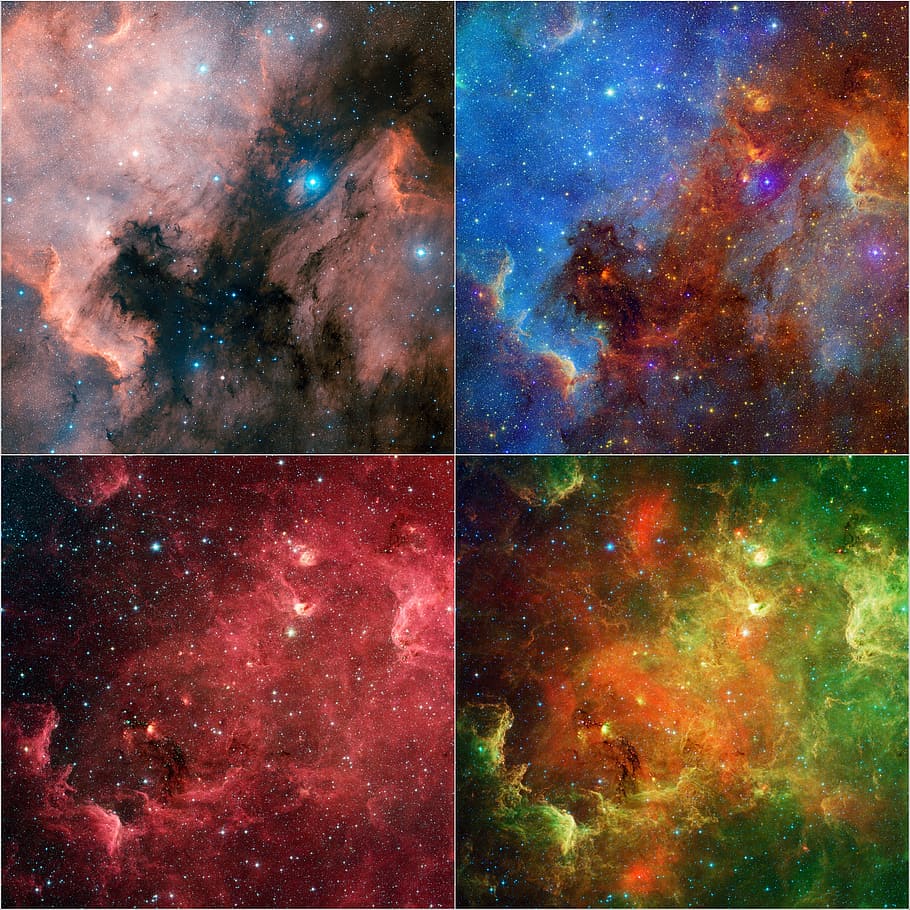 four assorted-color galaxy painting collage, north america nebula, HD wallpaper