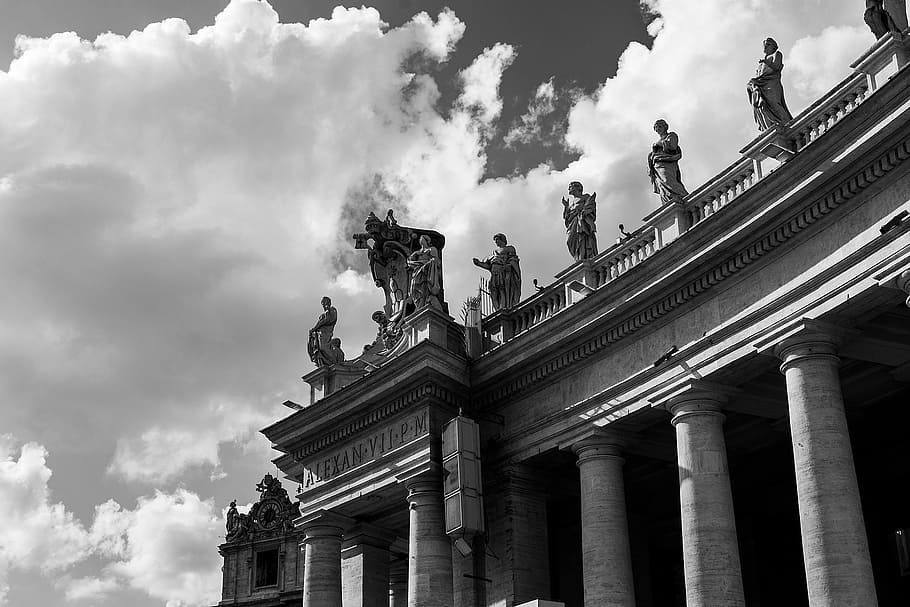 vatican, statues, pillars, sky, architecture, cloud - sky, built structure HD wallpaper