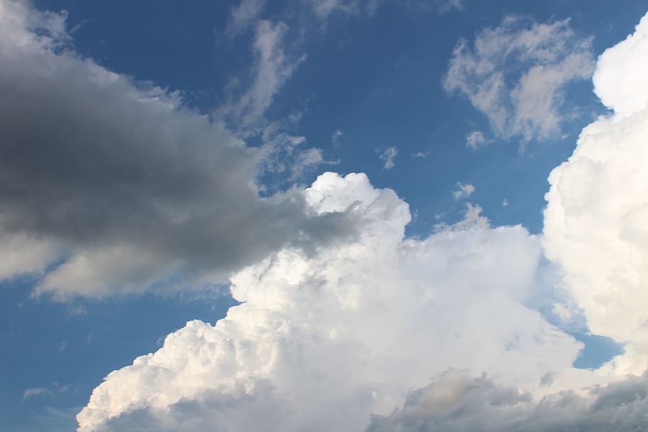 clouds, sky, blue, white clouds, bright, cloud - sky, low angle view HD wallpaper