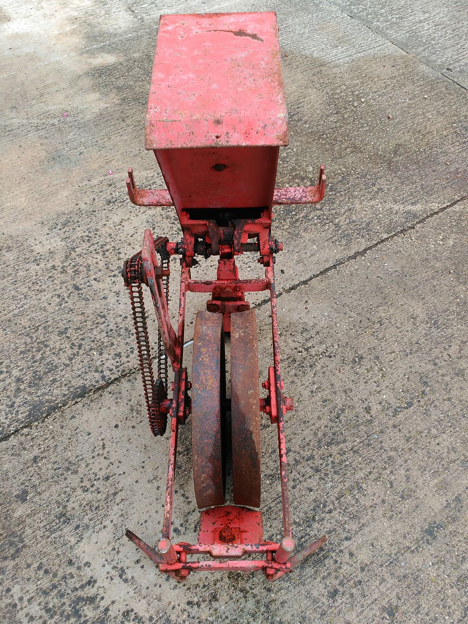 seeder, old, old machine, oxide, collector, iron, agricultural HD wallpaper