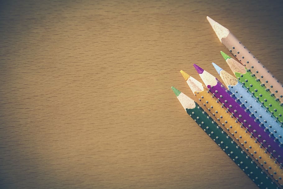 six assorted-color pencils, colored pencils, colour pencils, crayons, HD wallpaper