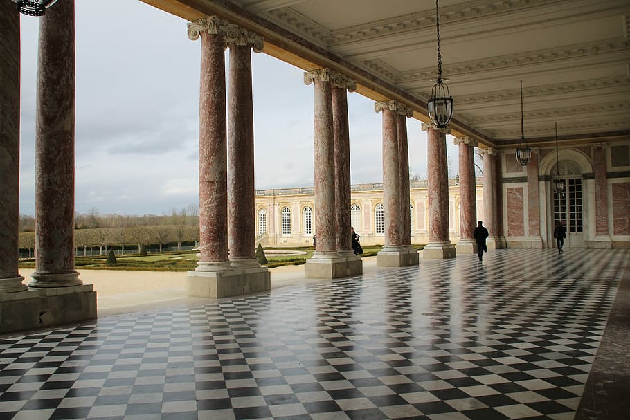 black and white floor tiles, paris, versailles, palace, small trianon, HD wallpaper