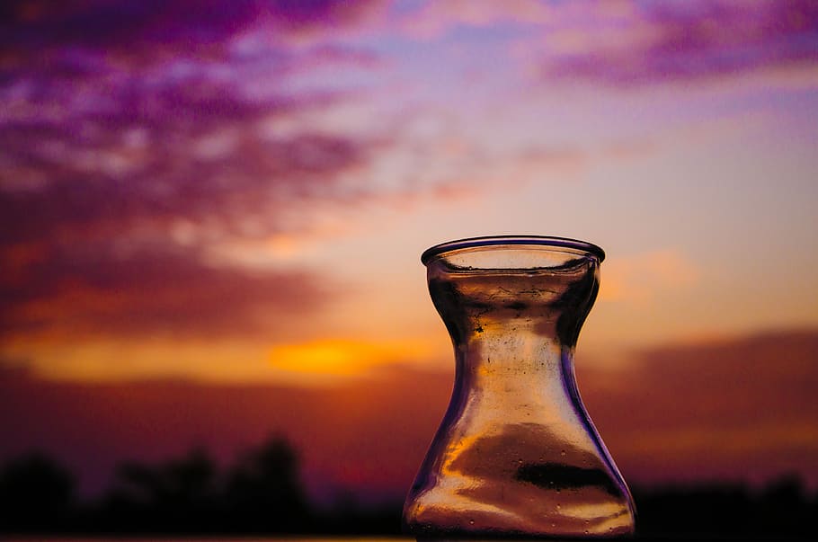 Sunset, Color, Cloud, Vase, Glass, bottle, twilight, sky, evening HD wallpaper